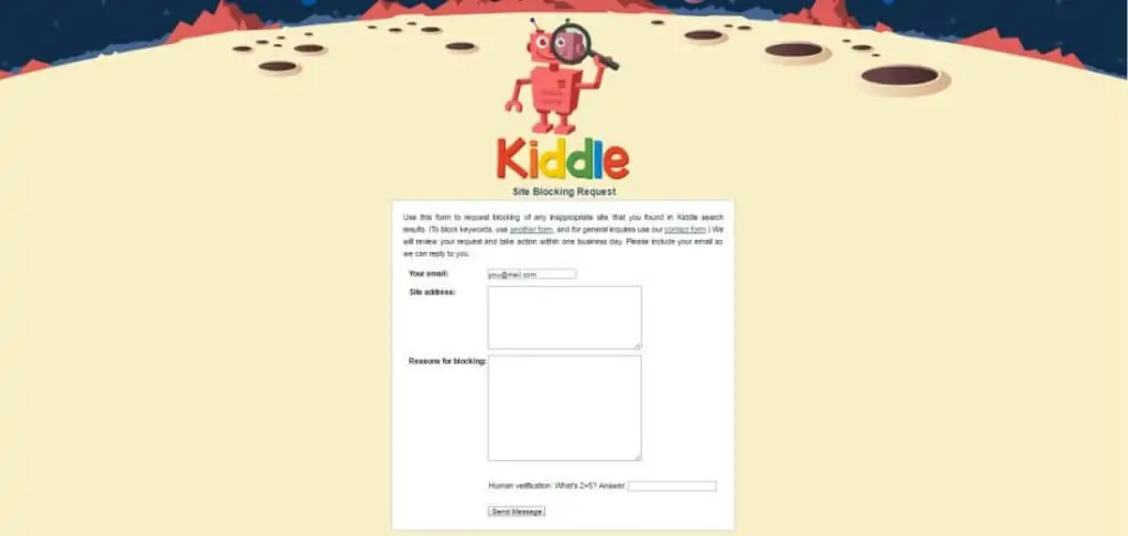 kiddle site engelleme formu