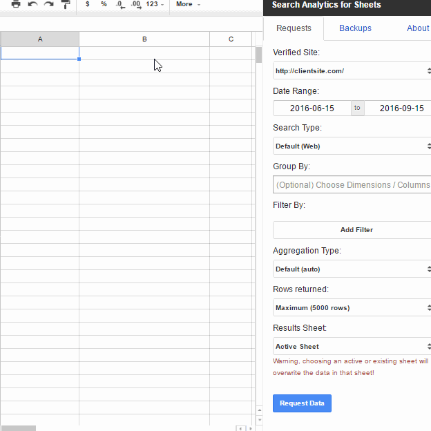 search analytics in google sheets
