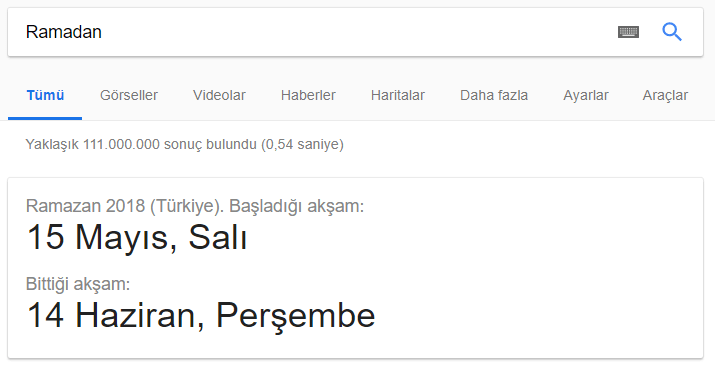 Google'dan Ramazan İçin Özel Hazırlık : Ramazan Başlangıç ve Bitiş Tarihi