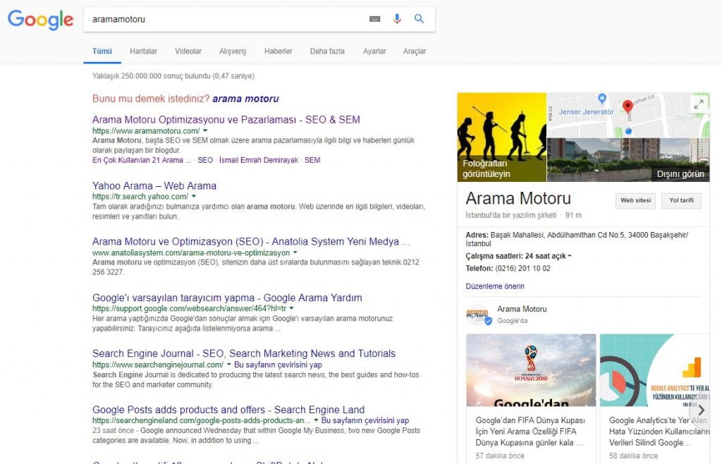 Google My Business Google Arama Sonuçları