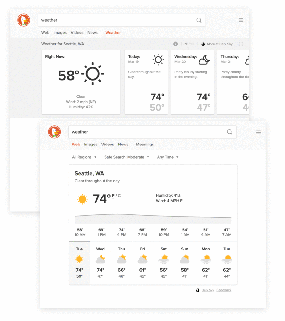 DuckDuckGo Hava Durumu Tahminleri İçin Arama Sonuçlarını Geliştirdi