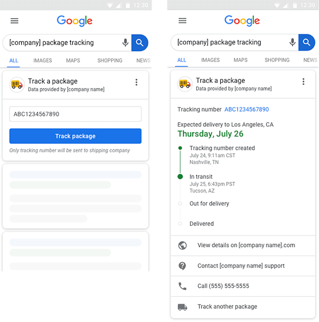 Google Arama sonuçlarında kargo takip sonuçları
