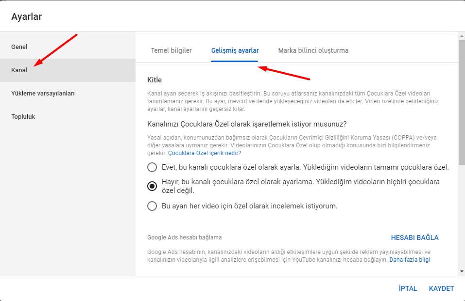 youTube Çocuklara Özel İçerik Ayarlama