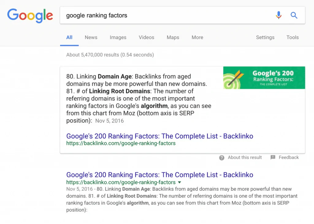 google sıralama faktörleri