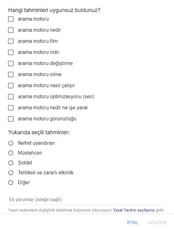 google uygunsuz tahminler