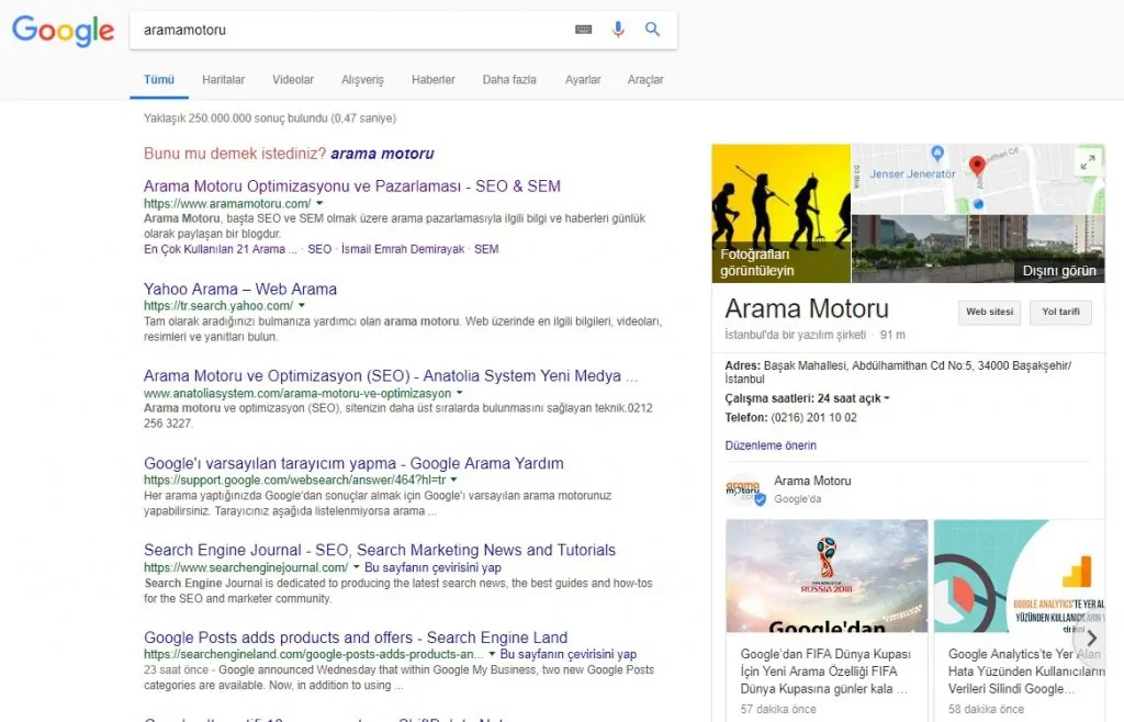 Google My Business Google Arama Sonuçları