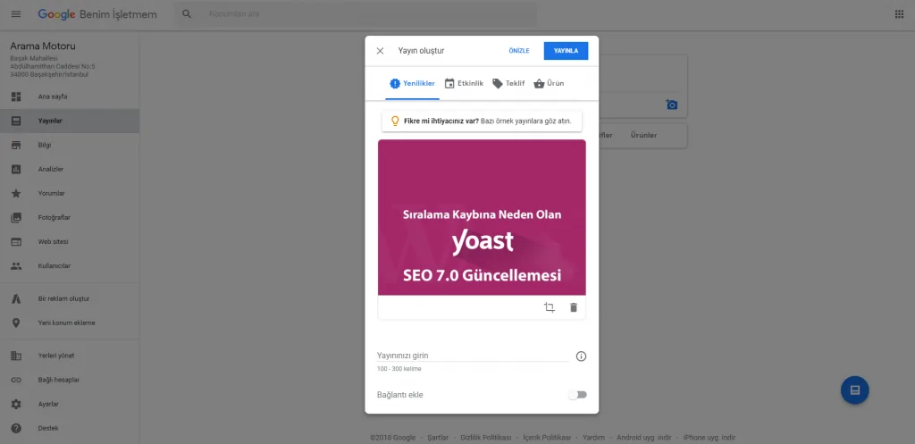 Google My Business Yayınlama Araçları