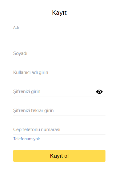 Yandex Kayıt Ol Sayfası