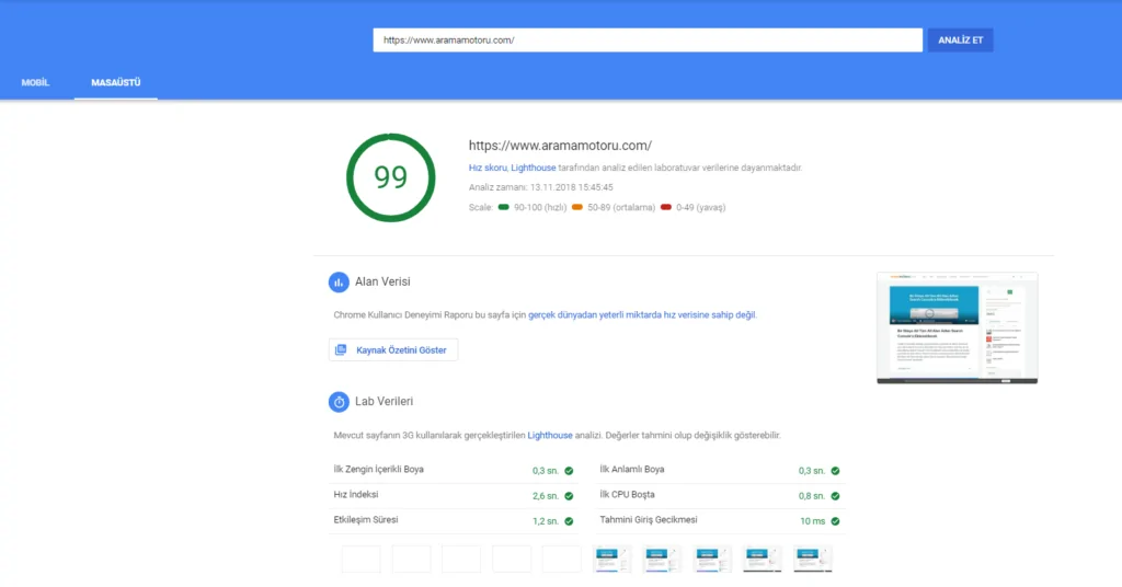 Yeni Google PageSpeed Insights