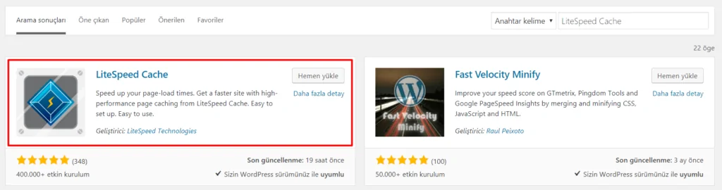 Wordpress LiteSpeed Cache Kurulumu