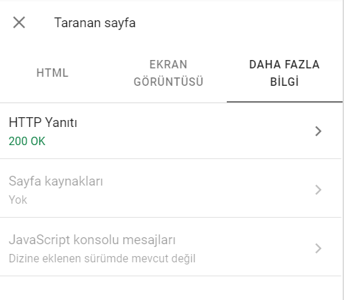 Google Search Console URL Denetleme Aracı HTTP Durum Kodları