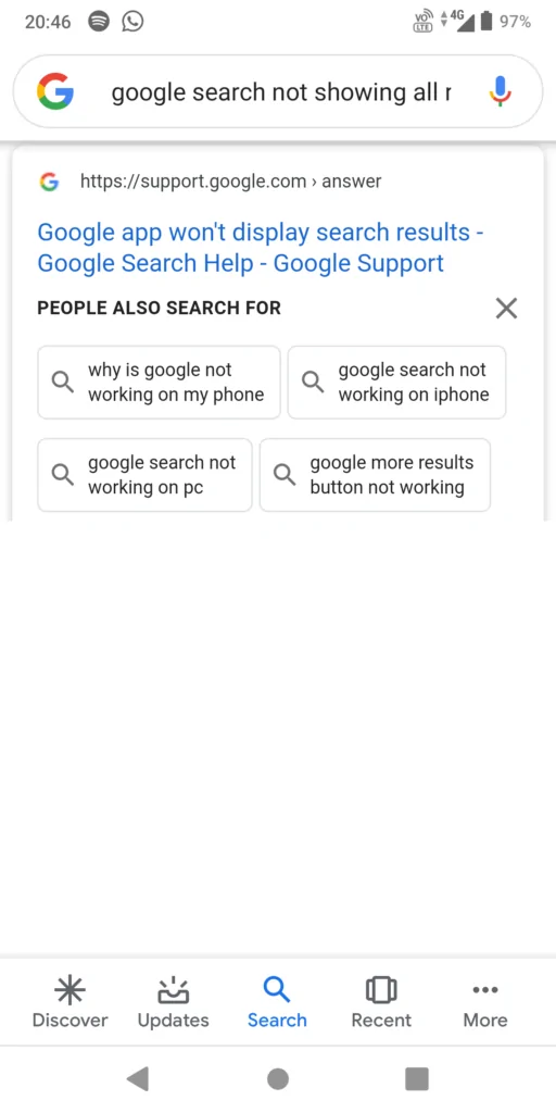 Google Arama sonuçları hatası detayları