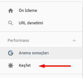 Google Search console Keşfet Görünümü